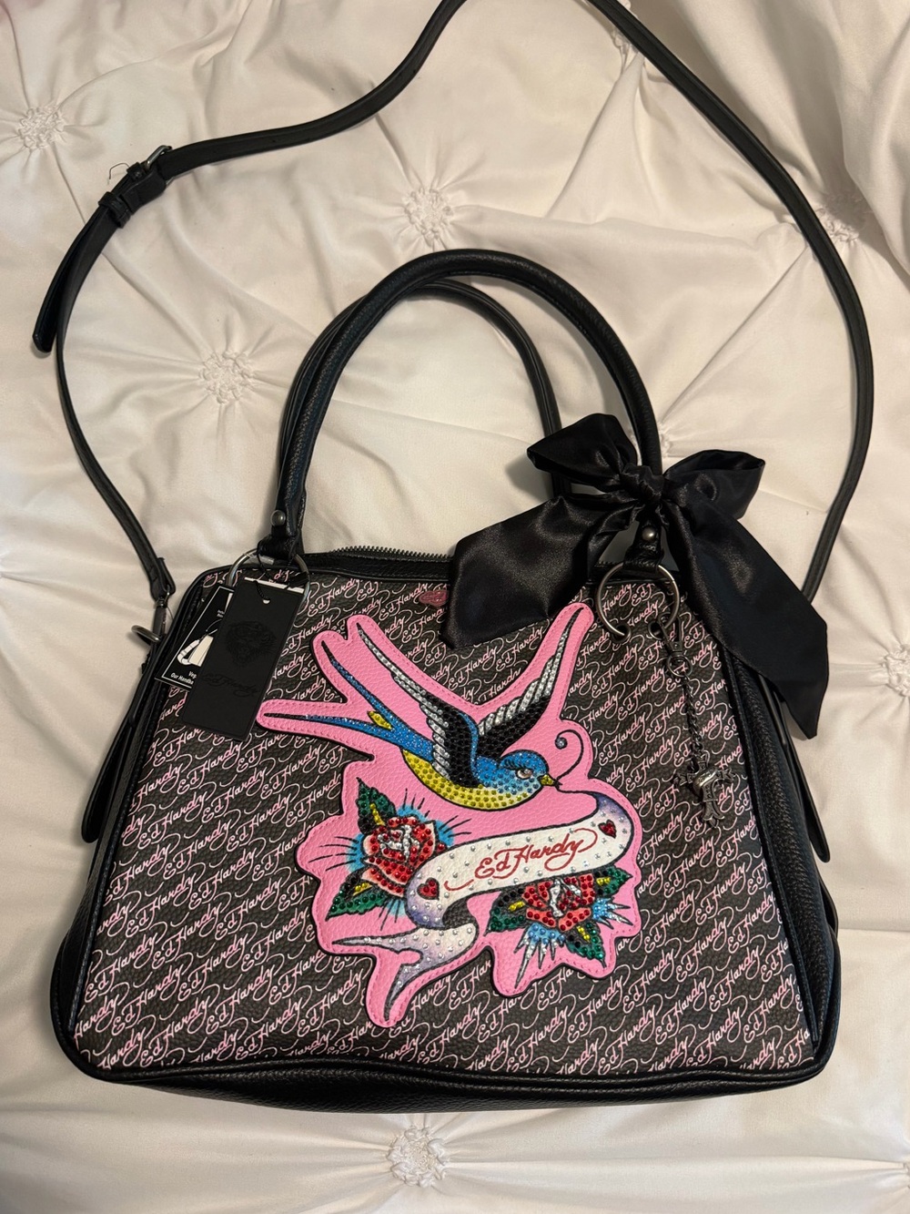 Ed Hardy large tote with rhinestone design